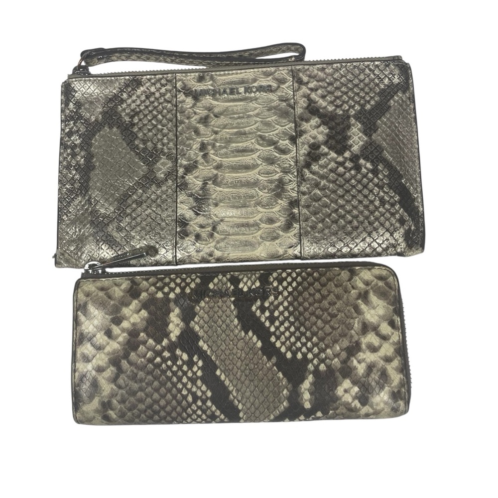 Michael Kors Python Snake Wristlet + Continental Zip Wallet Jet Set Brown Tan